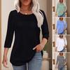 Damtoppar Rundhals 3/4 Ärm Plisserad Blus Vår Sommar Enfärgad Lös Passform Casual T-shirt Vardagsplagg
