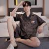 Herren Baumwoll-Cardigan Homewear Mode Nachtwäsche Kurze Ärmel Shorts Pyjama-Set Loungewear