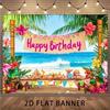 2D Luau Party Backdrop, Tropical Beach and Flowers for Kids Birthday Photoshoot
