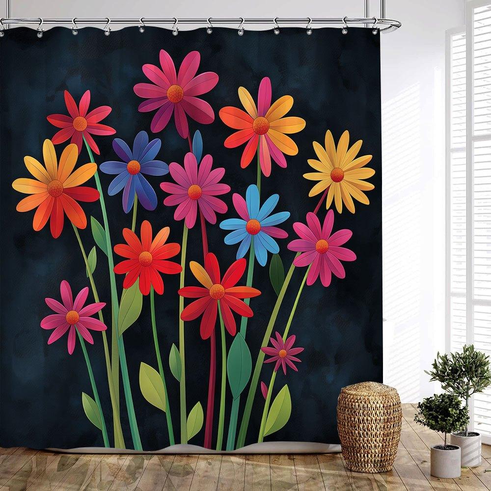 

1 шт. Штора для ванной Смелые цветы - причудливый цветочный дизайн с красными, розовыми, оранжевыми цветами на темном текстурированном фоне, прочный полиэ 90x180cm