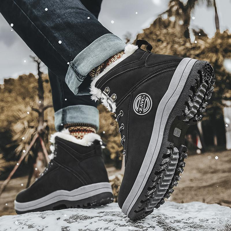 Winter Verdickte Plüsch Warme Schuhe Für Herren Outdoor Mode Arbeitsstiefel zum Schnüren Rutschfeste Schuhe mit Fell warm Männliche Schneestiefel