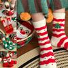 Plush Coral Fleece Socks with Christmas Cartoon Pattern Winter Fuzzy for Unisex Family Gathering Indoor Sleeping Hosiery
