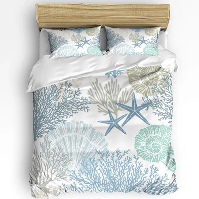 Housse de couette Bleu Marine Corail Coquillages Étoile de Mer avec Taie d'Oreiller Ensemble de Literie 3 pièces Personnalisé Housse de Couette Lit Double Textile de Maison