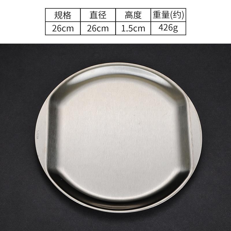 Breite Seite 304 Edelstahl-Essteller Snacks Western Food Steak Barbecue Tabletts Flache runde Hauptplatte Hotel Tischservice