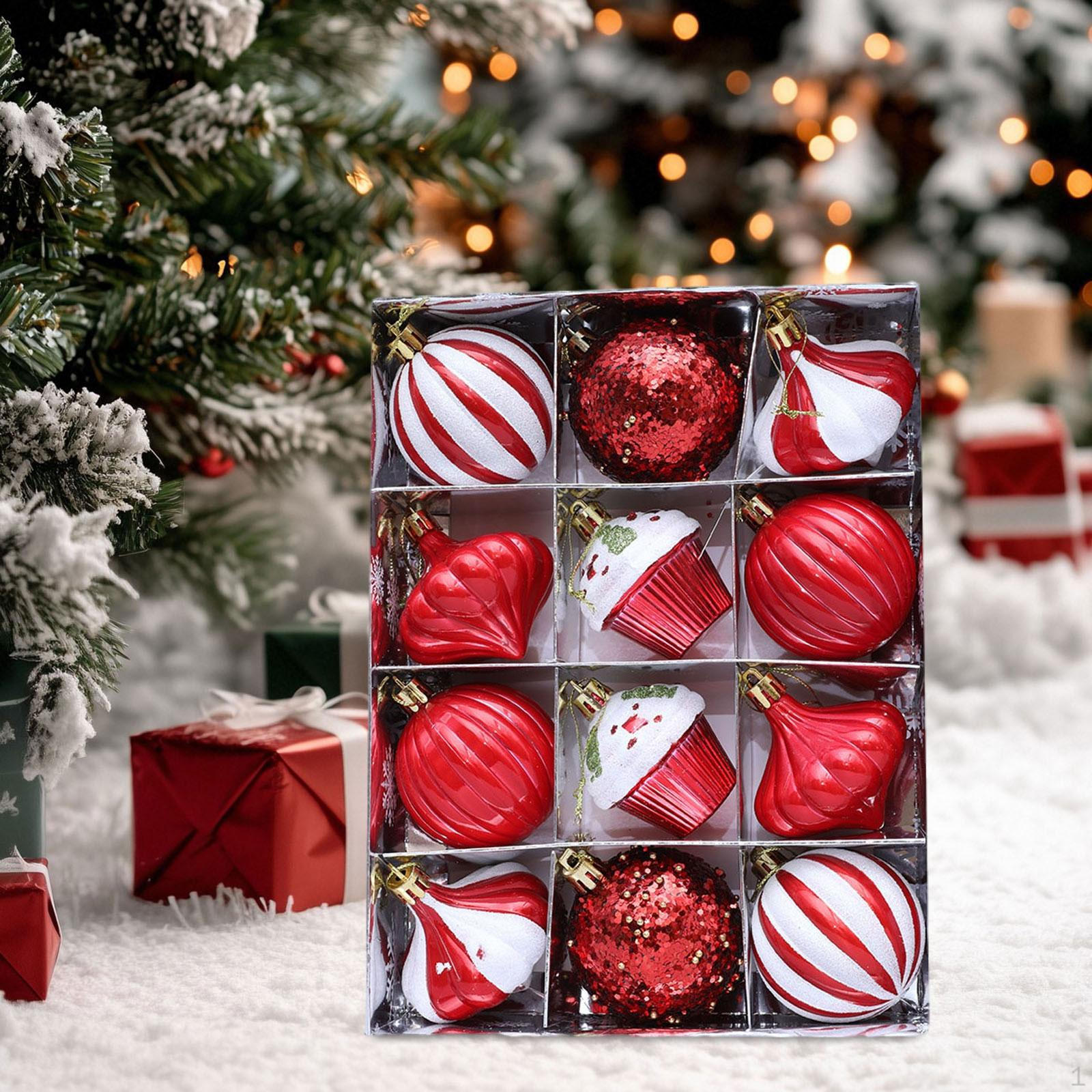 

12 Pieces Christmas Tree Ball Ornaments, Hanging Decoration for Xmas Party Red