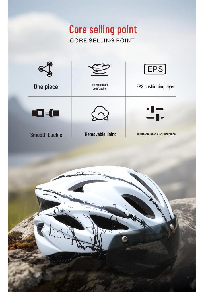 Unisex Mountain Biking Helmet with Magnetic Buckle & Goggles