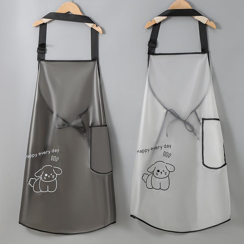 Translucent waterproof oil-proof TPU apron women adjustable cute cartoon apron kitchen apron чёрный