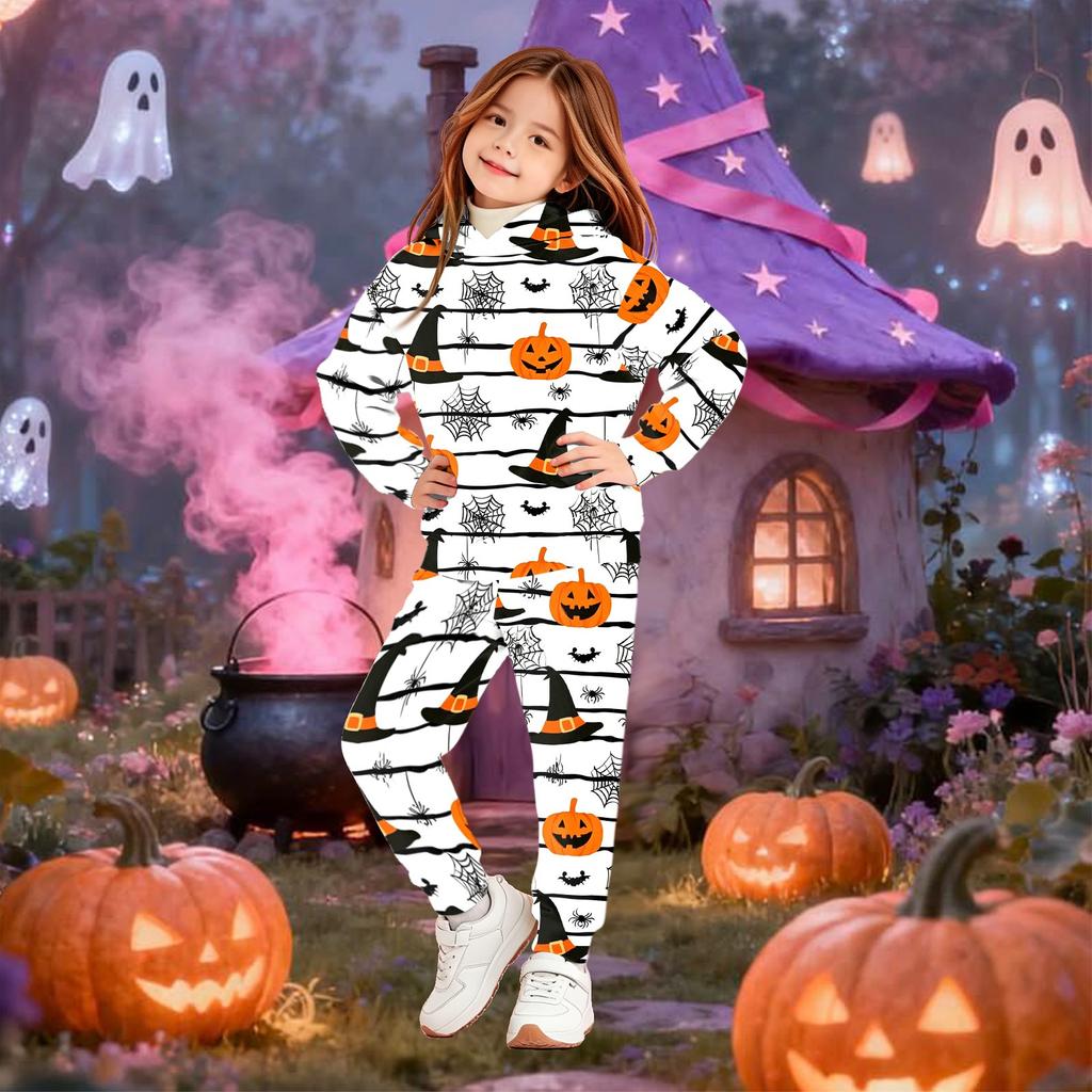 Kids Hoodie and Pants Set Halloween Print Pullover Sweatshirt for Boys Girls