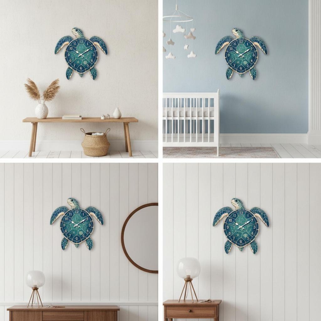 Wall Clock Coastal Turtle Easy to Hang for Bedroom