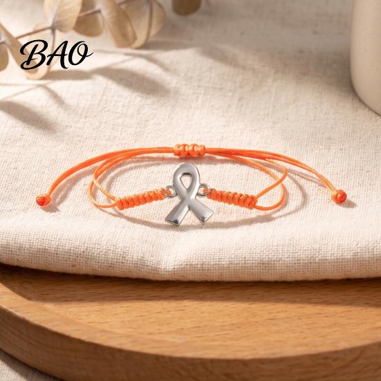 Hand Woven Cord Wristband 2PCS Hand-woven Braided Bracelets with Metal Ribbon Pendant, Adjustable Awareness Simple String Bracelet Wristbands,