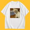 Lustiges hustendes Katze Meme T-Shirt Humorvolles Grafik-Tee Sommer Kurzarm Lässiges Streetwear Top für Herren Damen