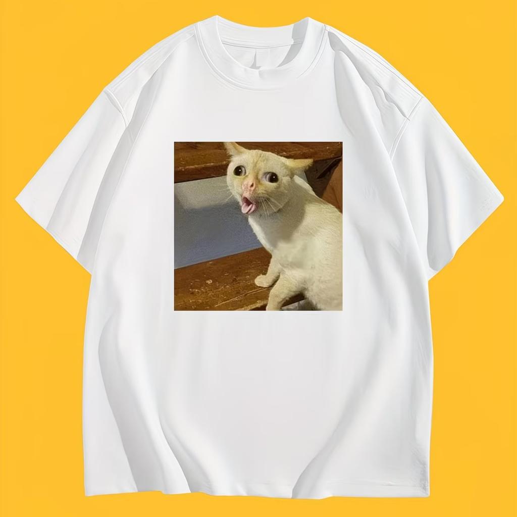 Lustiges hustendes Katze Meme T-Shirt Humorvolles Grafik-Tee Sommer Kurzarm Lässiges Streetwear Top für Herren Damen