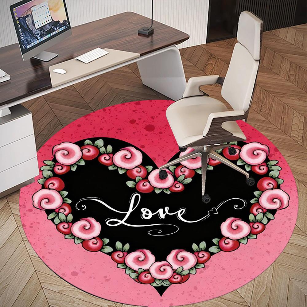 1pc Heart Love Round Chair mat office Area Rug - Non-Slip, Floor Mat for Office, Bedroom, Ideal home decor gift c0112034