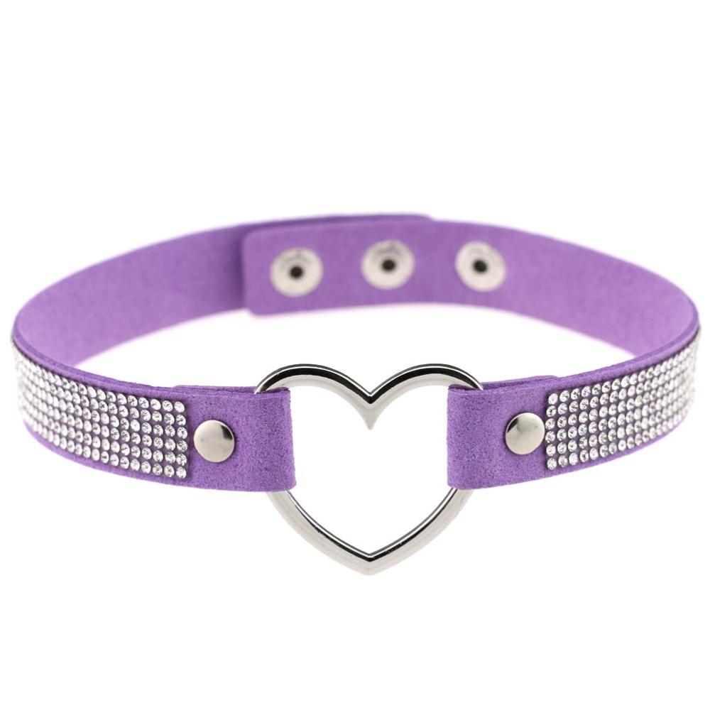 Black Leather Heart Rhinestone Choker Necklace Women Crystal Choker  Statement Chocker Collar Fashion Jewellery