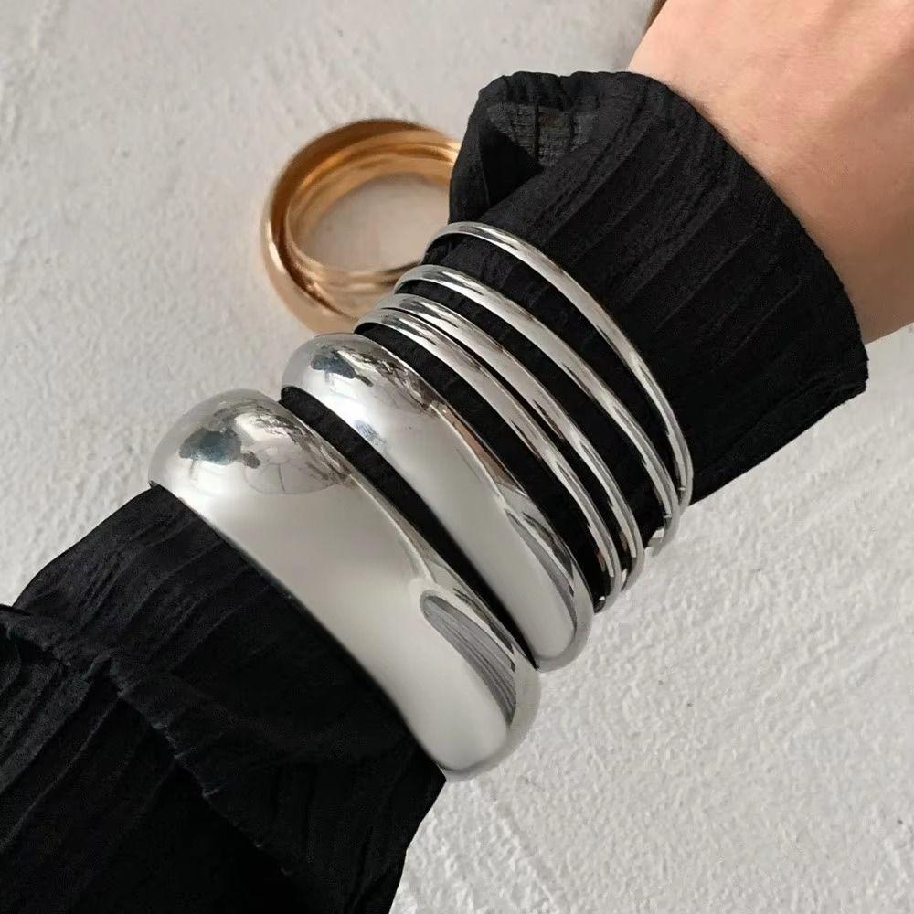3/4/6/8Pcs Multilayer Exaggerated Cuff Bracelet Vintage Smooth Bracelet Set  Jewelry Accessories