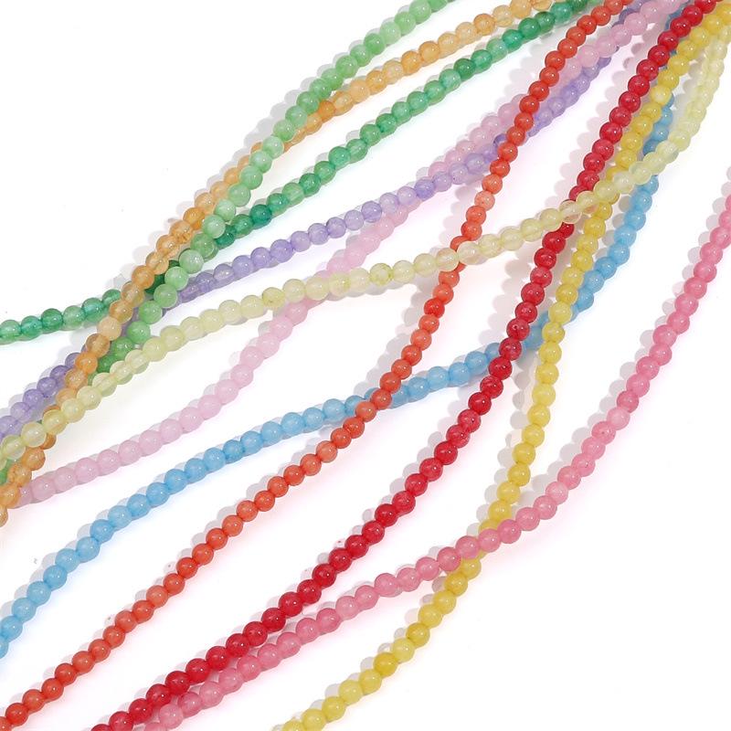 3mm White Round Stone Beads with Color, Loose Beads for DIY Bracelets, Necklaces, and Jewelry Accessories.