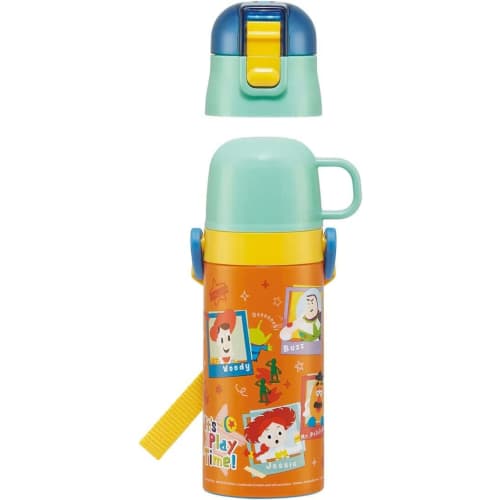 Skater Children's Water Bottle, 2-Way, 420ml (Direct Drinking) or 350ml (Cup Drinking), Disney Toy Story 23 Design, Small Capacity, Stainless Steel, I