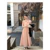 Korean wear a complete set of women's autumn design sense niche bow long-sleeved temperament high waist and thin dress