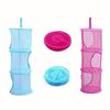 3-tier hanging grid organizer, stackable open cage plush animal storage, multi-purpose cylindrical toy net hammock - hanging bag