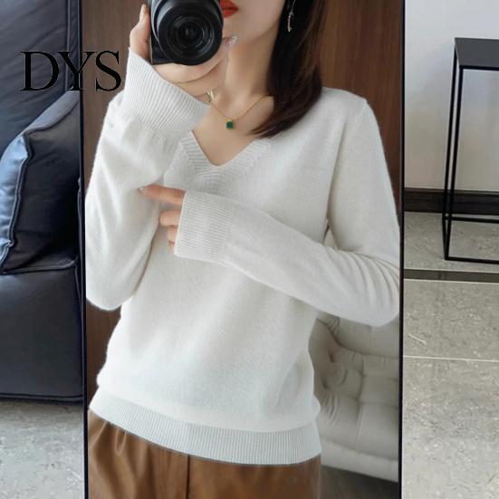 Elastic Women Top Sweater V-Neck Long Sleeve Solid Color Knit Cozy V-neck Tops Regular Fit Jumper Knitwear