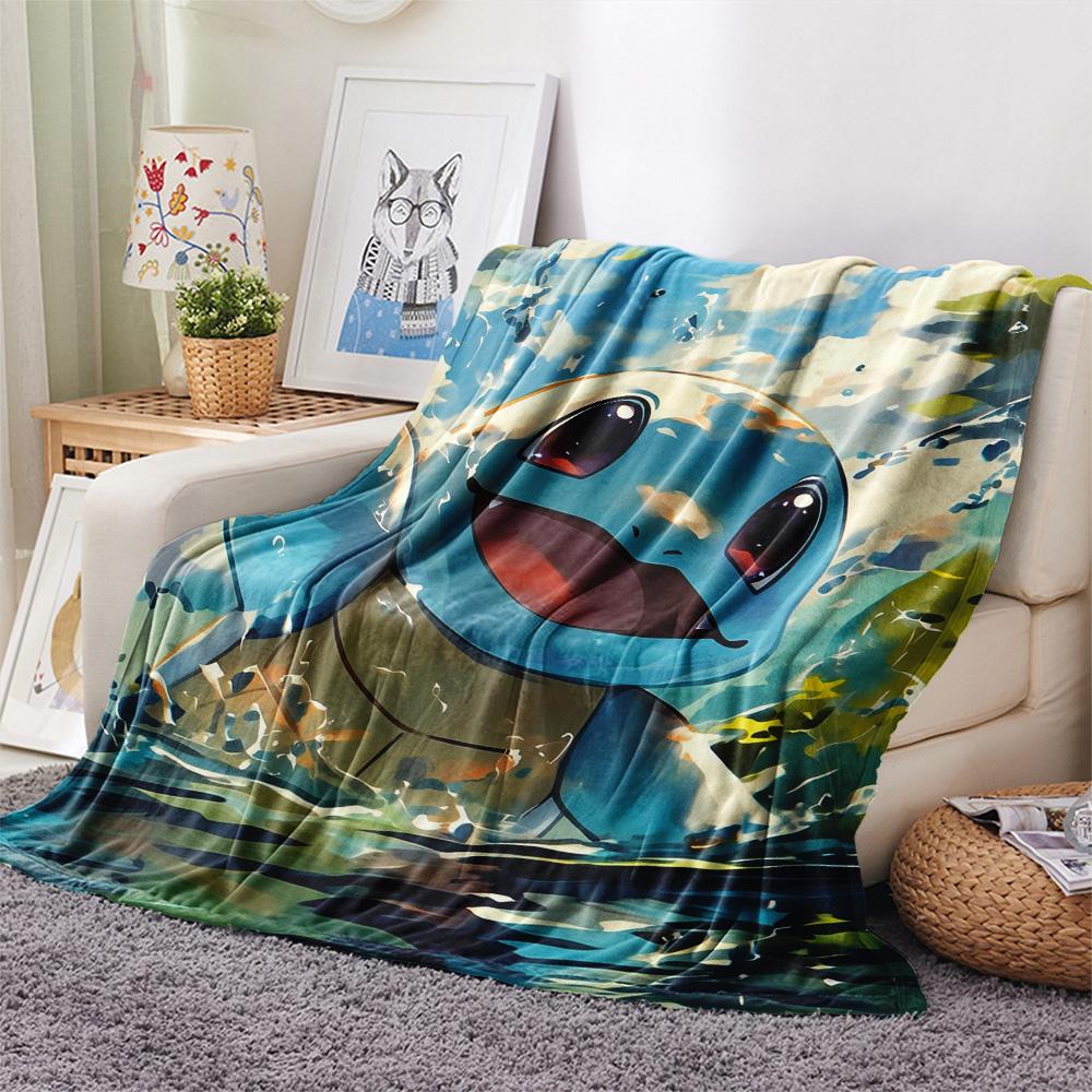 Squirtle Print Flannel Blanket, High quality Comfortable for All Seasons, Home Decor, Warmth and Comfort