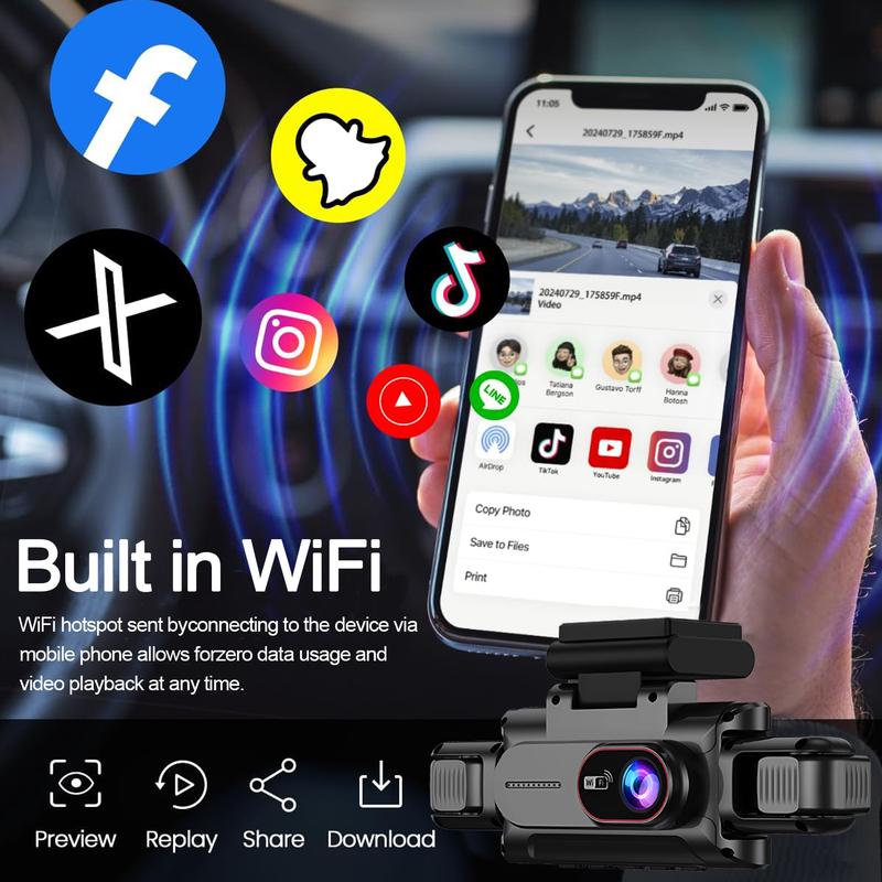 4 Channel Car DVR UHD 1080P 4-Lens Cabin Vehicle Dash Cam 360° All Sides Car Camera Wifi Video Driving Registrator Black Box
