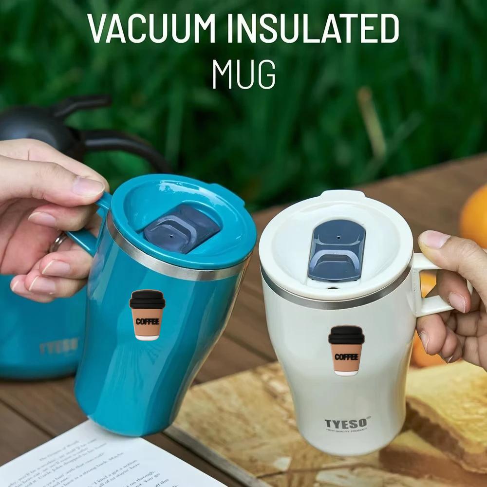 Tyeso 500ML Thermoses Insulated Coffee with Handle Portable Thermal Travel Mug for Hot Cold Drinks Outdoor Vacuum Office Home with Coffee Sticker