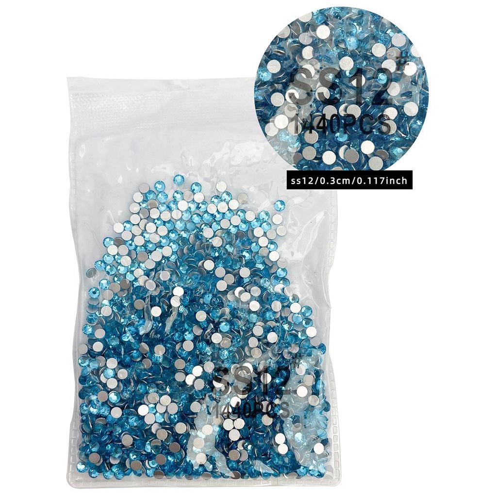 Blue Glass Nail Art Rhinestone Box Set - 12/6 Grids, Various Sizes, Flat-back Nail Decorations