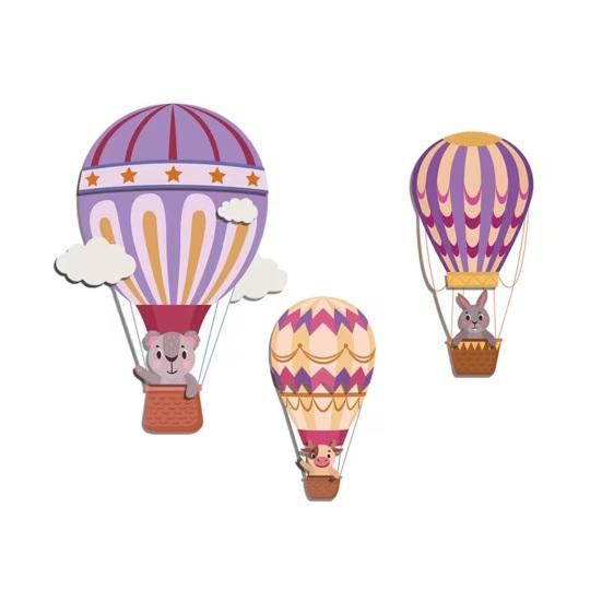 

3Pcs Hot Air Balloon Wall Decor Cute Rabbit And Balloon Wooden Art for Nursery Kids Room Living Room Whimsical Hanging фиолетовый