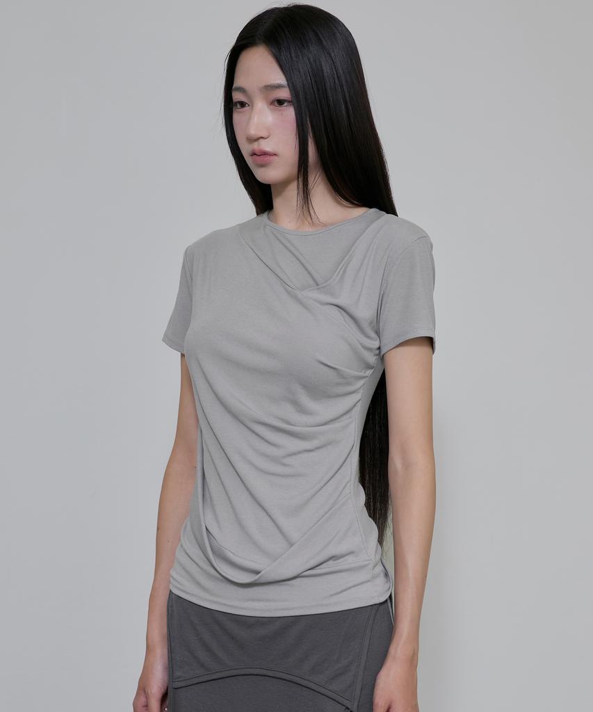 Peulleeoeob Asymmetrical Draped T-Shirt (Fl-147_Gray)