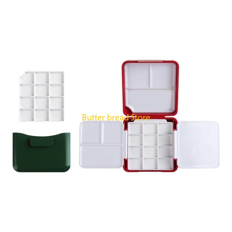 W89C Watercolor Paint Palette with Paint Brush Washer 12 Well Folding Paint Palette Case Portable Acrylics Paint Palette Box
