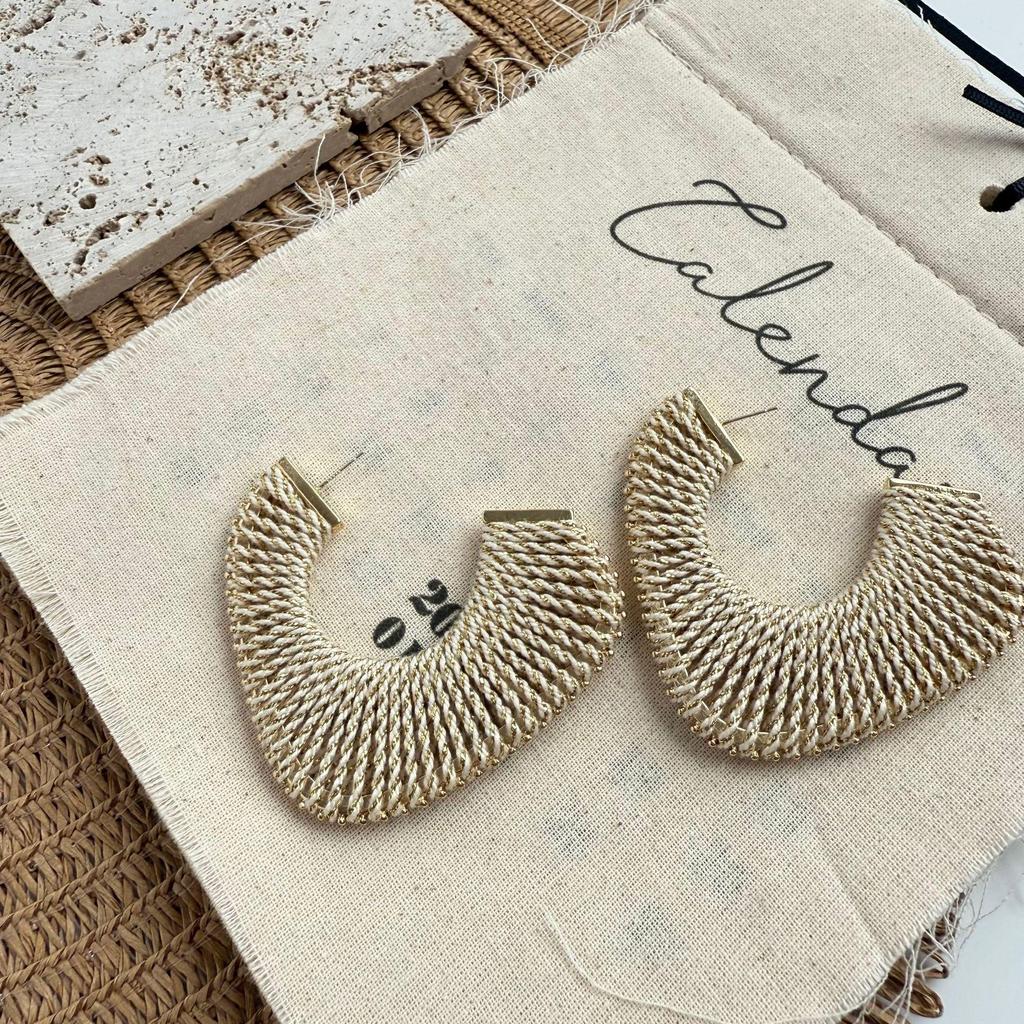 Elegant Hoop Earrings: Handmade European & American Fashion, Versatile Fall/Winter C-Shaped Studs with Cotton Thread Weaving