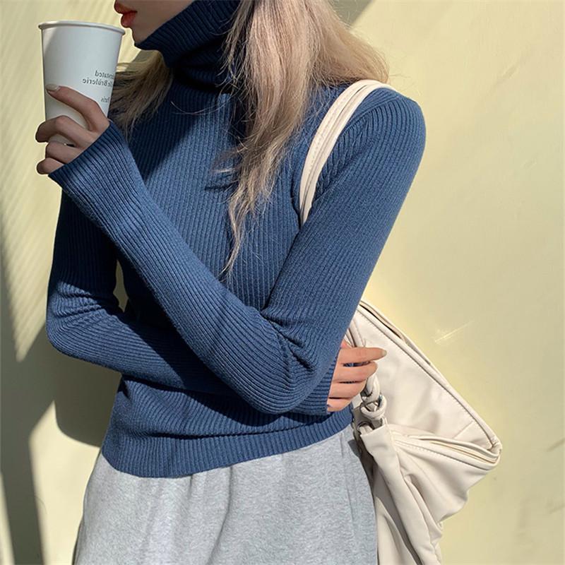 Women's High Neck Knitted Base Layer Sweater - Stylish Autumn/Winter Top
