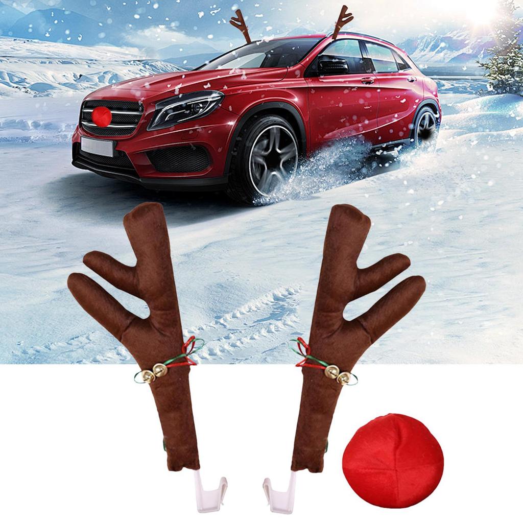 Festive Car Antlers Decor, Plush Reindeer Antler Set, Auto Holiday Decoration, Christmas Parade Hunting Party Car Accessories