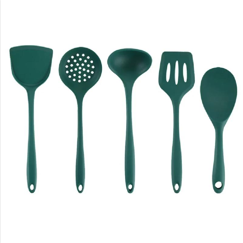 5Pcs Silicone Handle Cooking Utensils Set Non-Stick Heat Resistant Spoon Kitchen Supplies Baking Cooking Tool