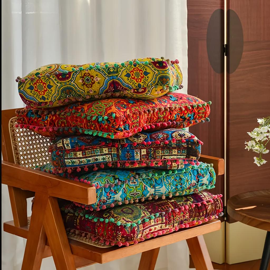 Boho Moroccan Floor Cushion, Thick Soft Square Seat Pillow, Comfortable Meditation Mat for Tatami, Living Room & Home Decor