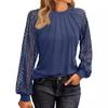Women's Lace Long Sleeve Blouse Pleated Crew Neck Casual Elegant Workwear Tunic Top