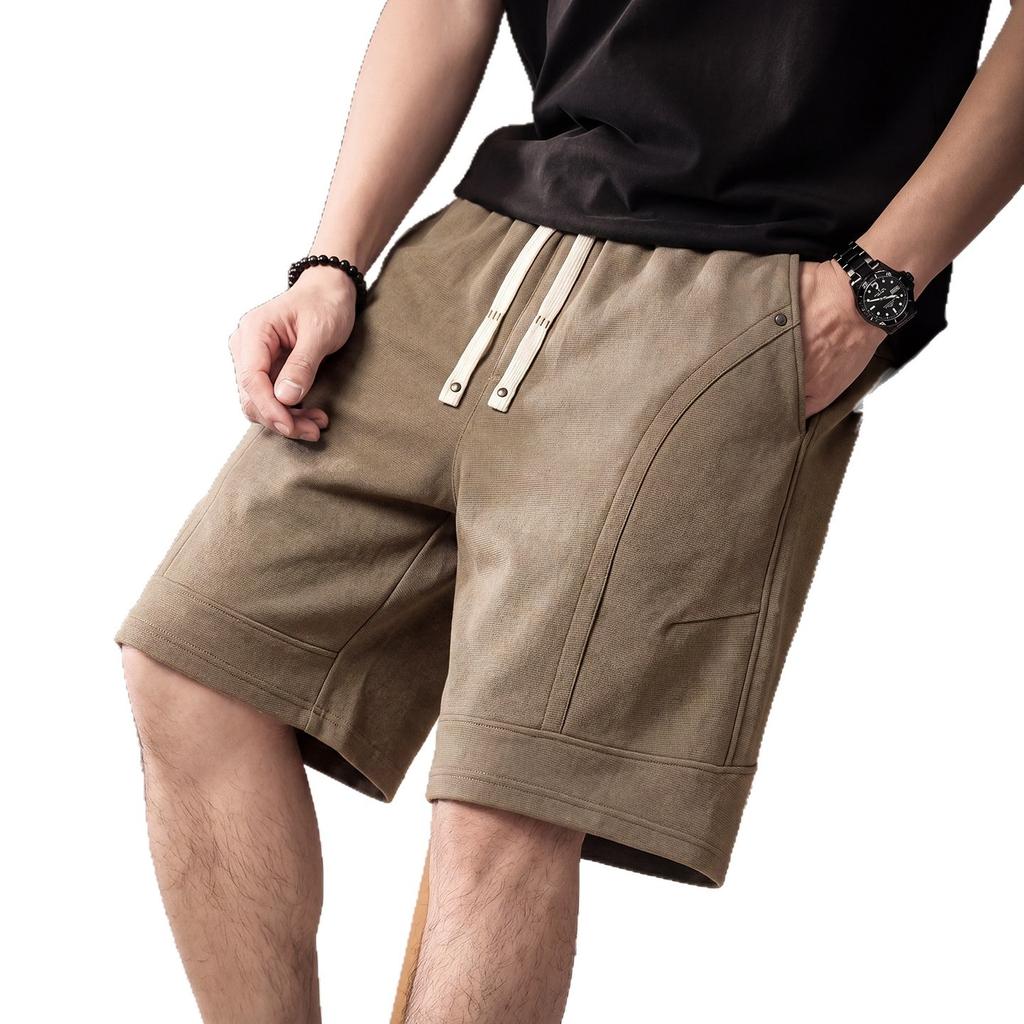 High-end American retro knitted casual shorts men's summer thin loose straight splicing fashionable five-point medium pants