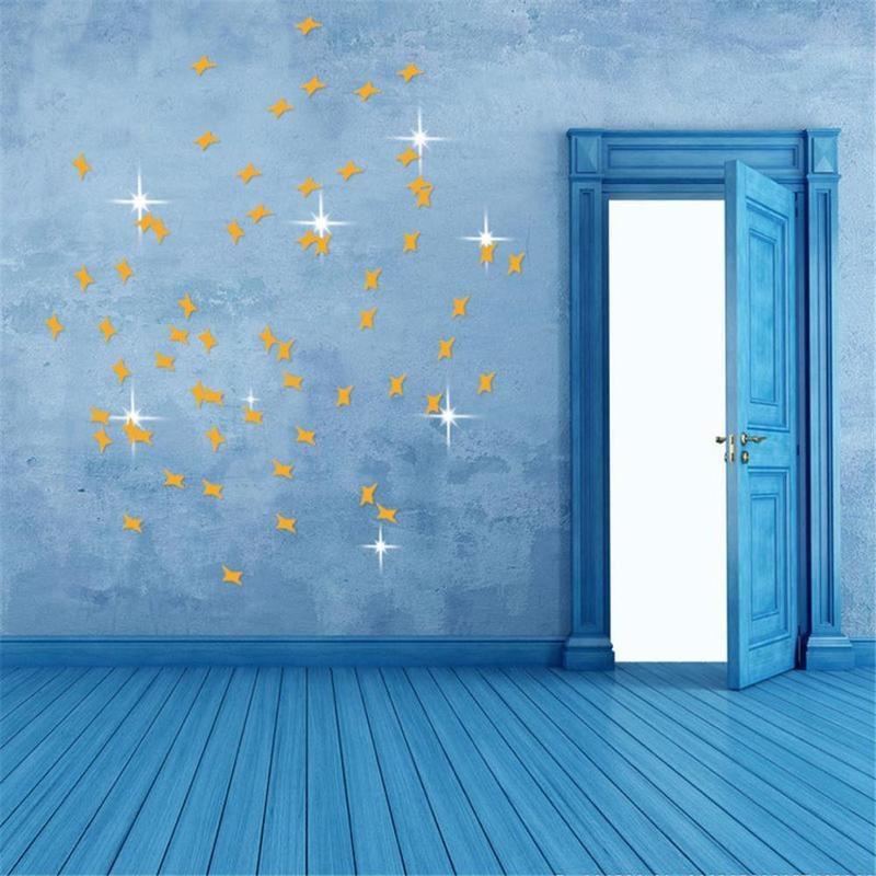 50Pcs Vogue Removable 3D Star Shape Mirror Effect Popular Home Decor Wall Art Decals Stickers (Color