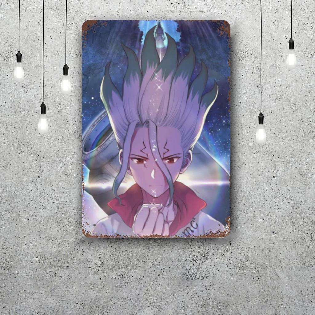 dr stone manga eng anime Decor Poster Vintage Tin Sign Metal Sign Decorative Plaque for Pub Bar Man Cave Club Wall Decoration