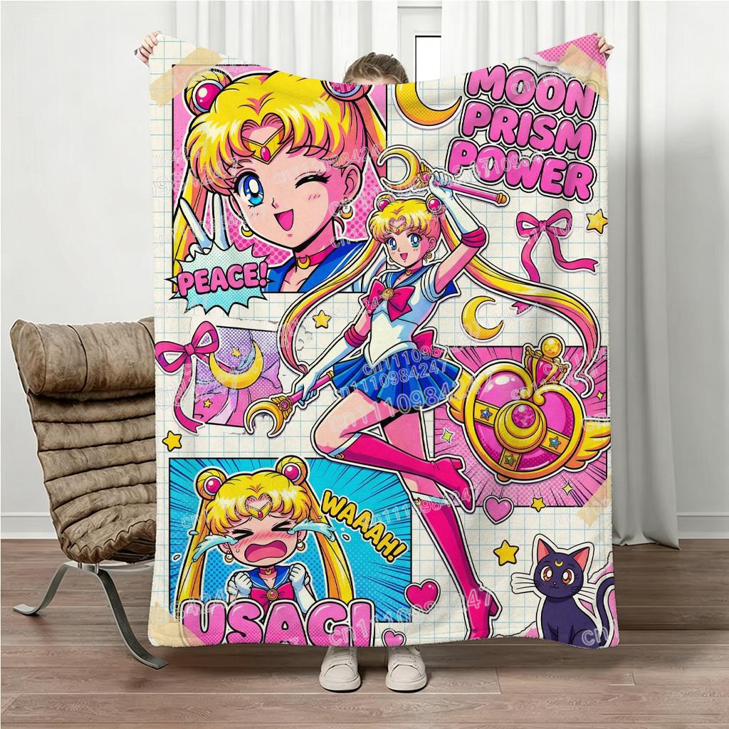 Summer Sailor Moon Chibiusa Flannel Blanket Cute Anime Print Throw Blanket Soft Warm Bed Sofa Blanket Gift for Anime Fans