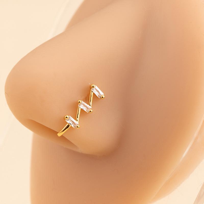 Classic Gold U-Shaped Rhinestone Non-Piercing Nose Ring: Butterfly, Moon, Crown, Heart Styles
