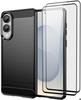 Protective Case - BOOLING - for Samsung Galaxy S25 Edge - Black Carbon Fiber - 2 Tempered Glasses - Shockproof
