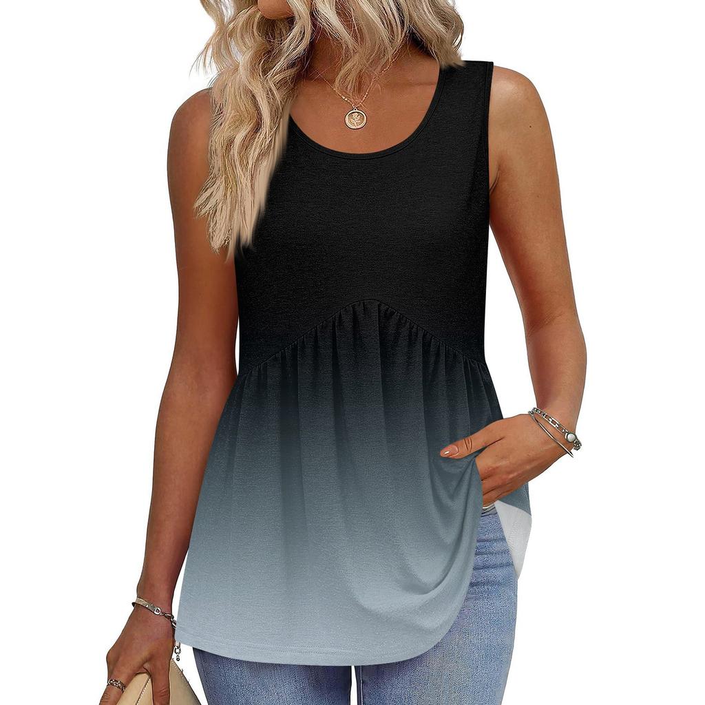 Square Collar Tank Top Women Print Tank Tee Casual Loose Fit Sleeveless Shirt
