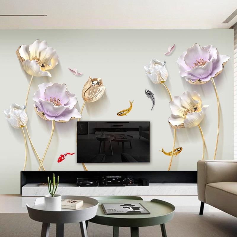 Self Adhesive Wallpaper Large Tulip Pattern Removable Decor for Bedroom Living Room Dormitory Home
