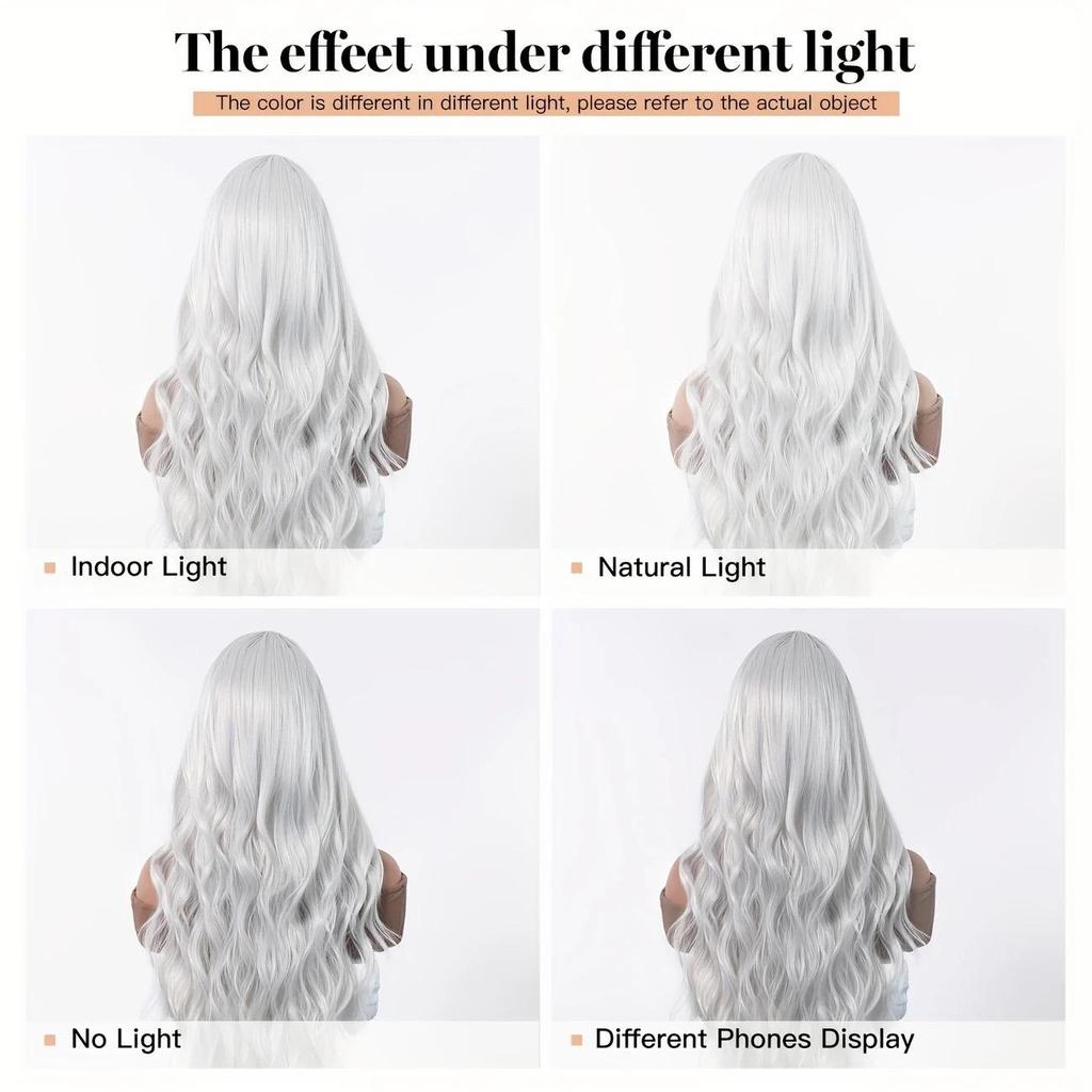 Women's Long Wavy Wig, White Center Part Synthetic Hairpiece for Daily & Cosplay