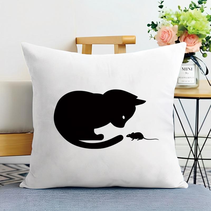 Black Cat Print Decorative Pillowcase Bedroom Living Room Square Cushion Pillowcase