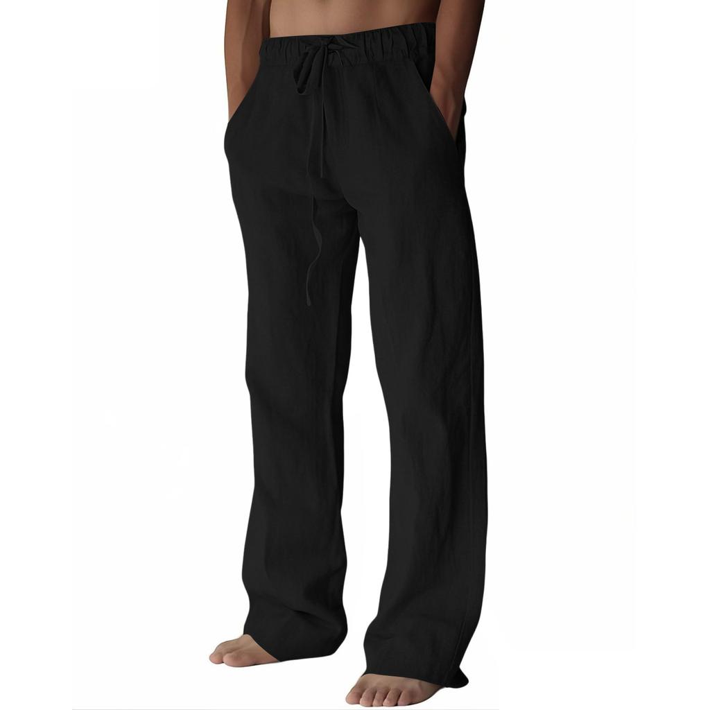 Men's Loose Fit Drawstring Waist Casual Pants Lightweight Breathable Cotton Linen Blend Relaxed Fit Trousers for Everyday Wear