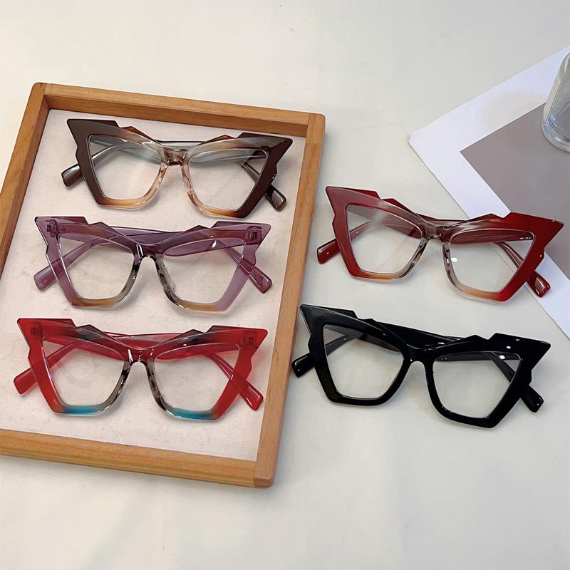 KAMMPT Retro Cat Eye Eyeglasses Female Stylish Large Multi-color Optical Frame Trendy Luxury Brand Designer Decor Glasses