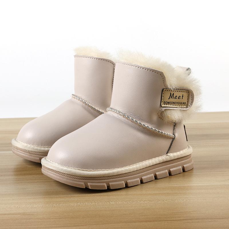 Fashion Winter New Children's Bright Leather Snow Boots Children's Boots Thickened Sheepskin Fur One Children's Shoes